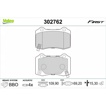 Jeu de 4 plaquettes de frein arrière VALEO 302762