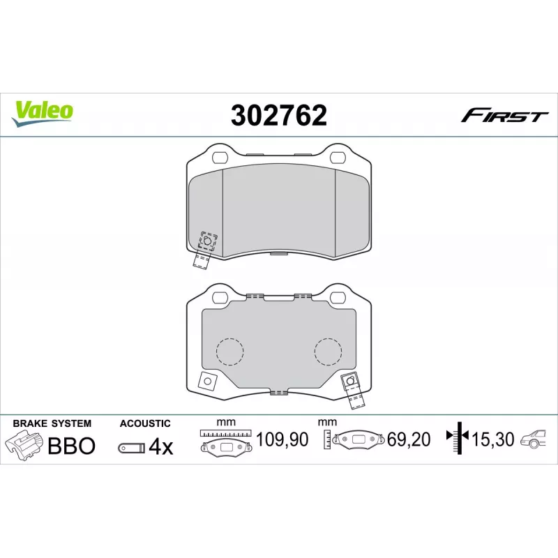 Jeu de 4 plaquettes de frein arrière VALEO 302762