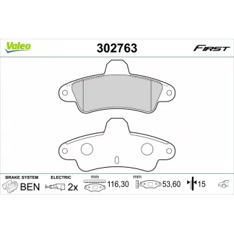 Jeu de 4 plaquettes de frein arrière VALEO 302763