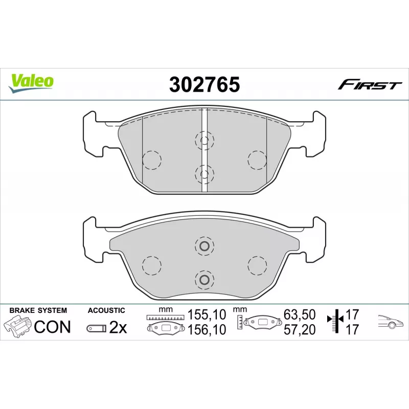Jeu de 4 plaquettes de frein avant VALEO 302765