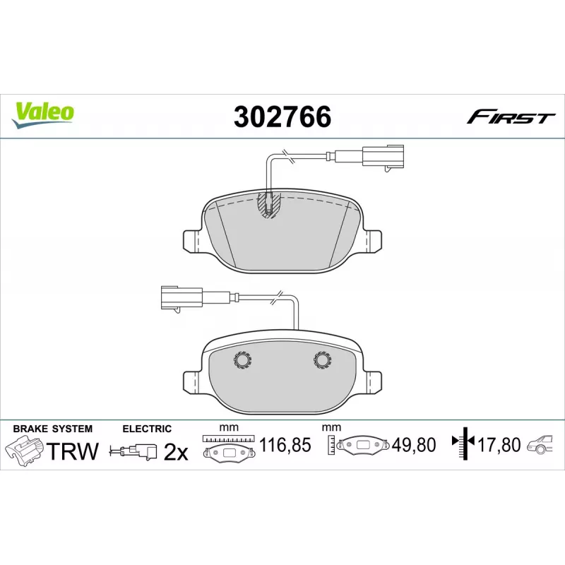 Jeu de 4 plaquettes de frein arrière VALEO 302766