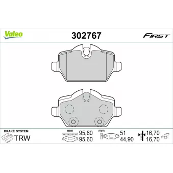 Jeu de 4 plaquettes de frein arrière VALEO 302767