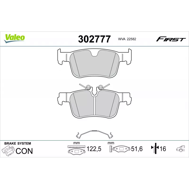 Jeu de 4 plaquettes de frein arrière VALEO 302777