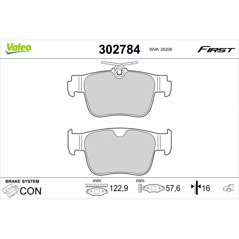 Jeu de 4 plaquettes de frein arrière VALEO 302784