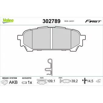 Jeu de 4 plaquettes de frein arrière VALEO 302789