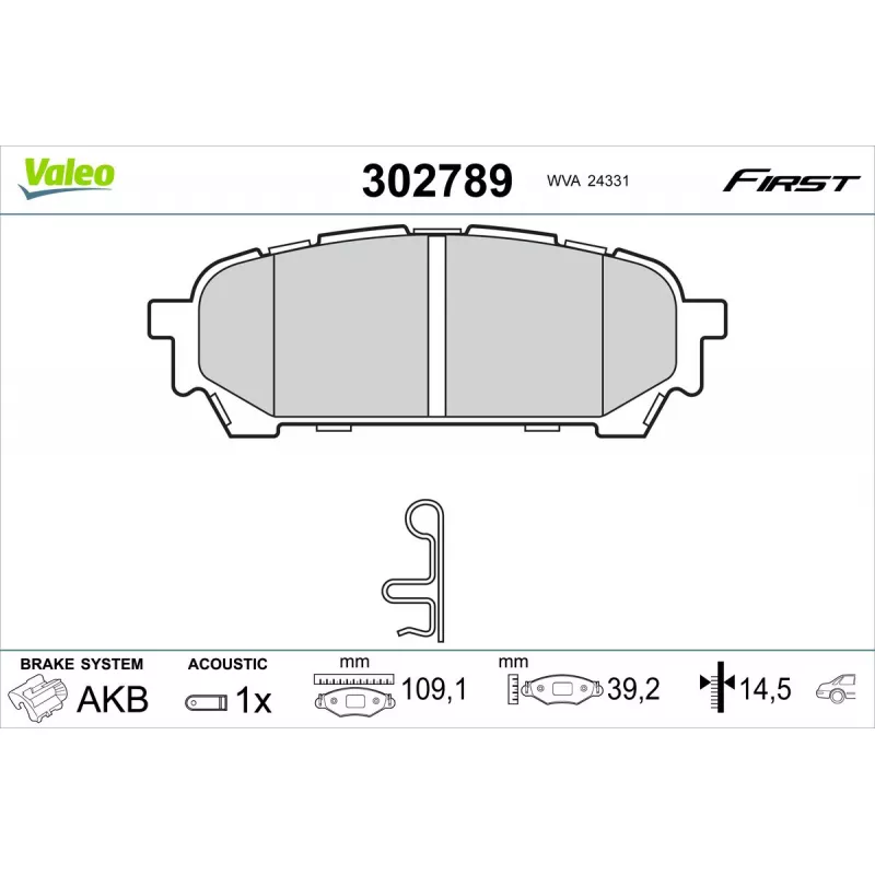 Jeu de 4 plaquettes de frein arrière VALEO 302789