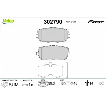 Jeu de 4 plaquettes de frein arrière VALEO 302790