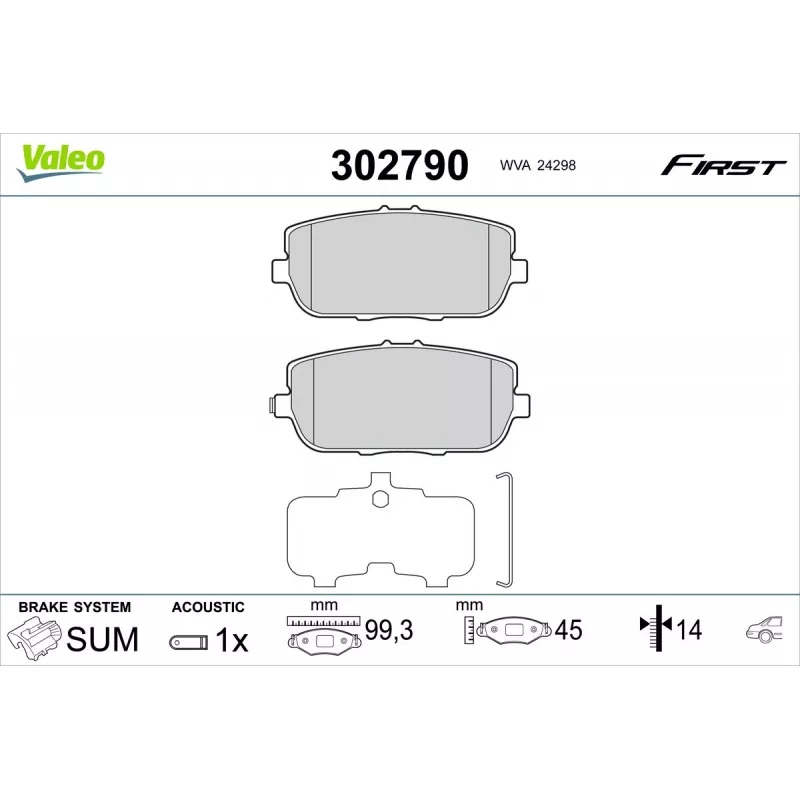 Jeu de 4 plaquettes de frein arrière VALEO 302790