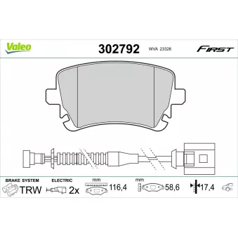 Jeu de 4 plaquettes de frein arrière VALEO 302792