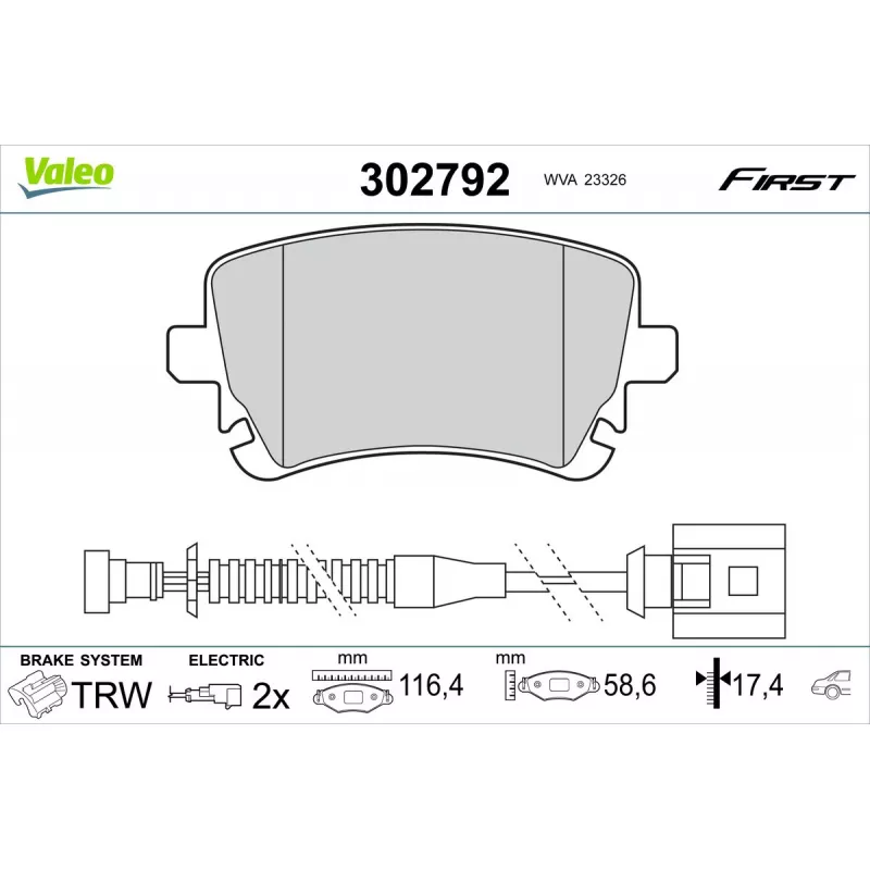 Jeu de 4 plaquettes de frein arrière VALEO 302792