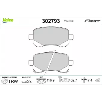 Jeu de 4 plaquettes de frein arrière VALEO 302793
