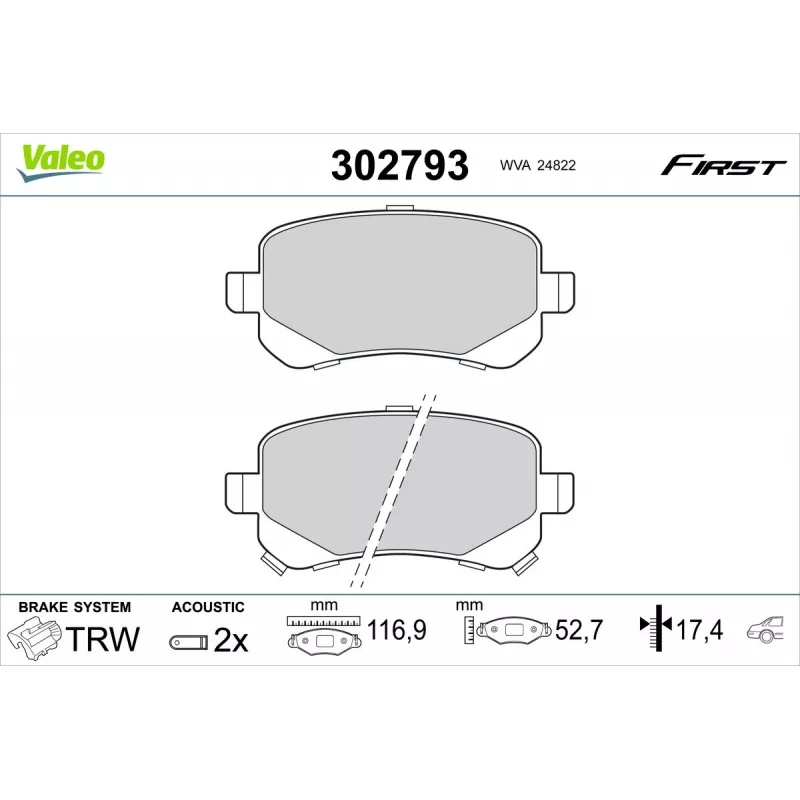 Jeu de 4 plaquettes de frein arrière VALEO 302793