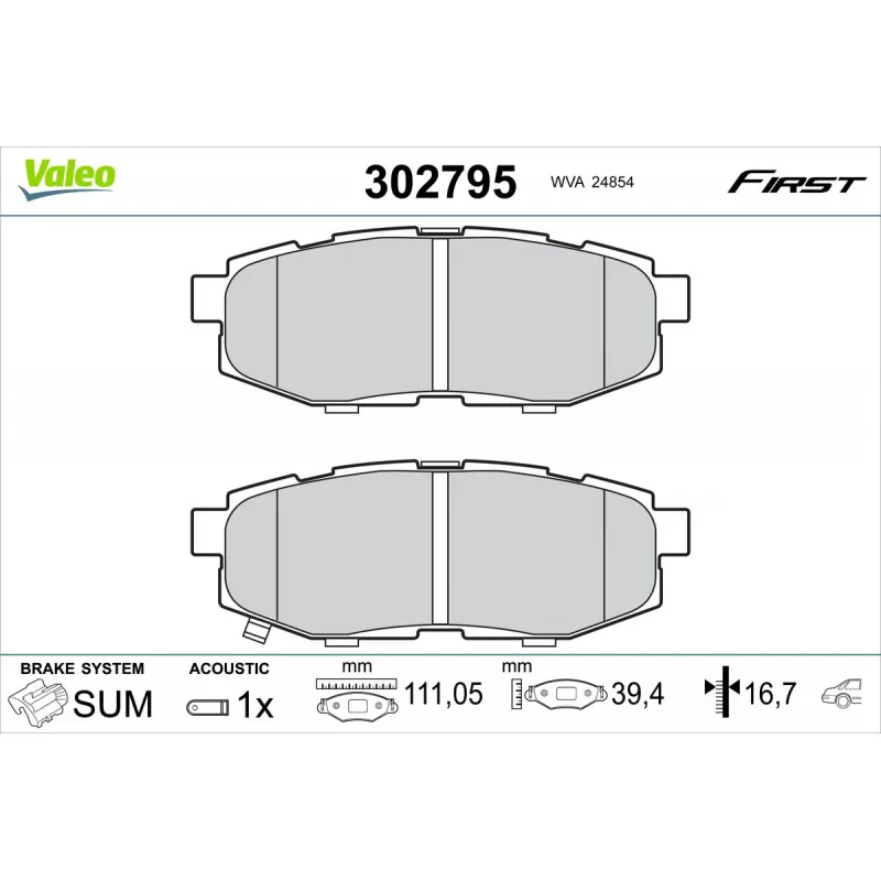 Jeu de 4 plaquettes de frein arrière VALEO 302795