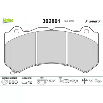 Jeu de 4 plaquettes de frein avant VALEO 302801