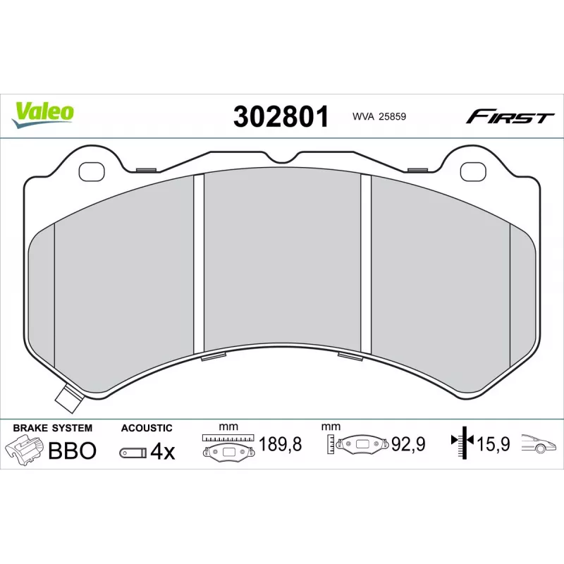 Jeu de 4 plaquettes de frein avant VALEO 302801
