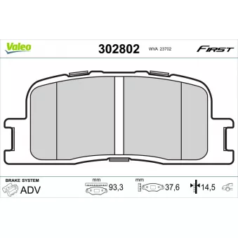 Jeu de 4 plaquettes de frein arrière VALEO 302802