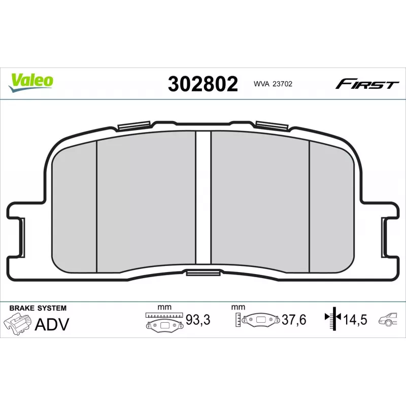 Jeu de 4 plaquettes de frein arrière VALEO 302802