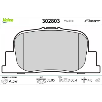 Jeu de 4 plaquettes de frein arrière VALEO 302803