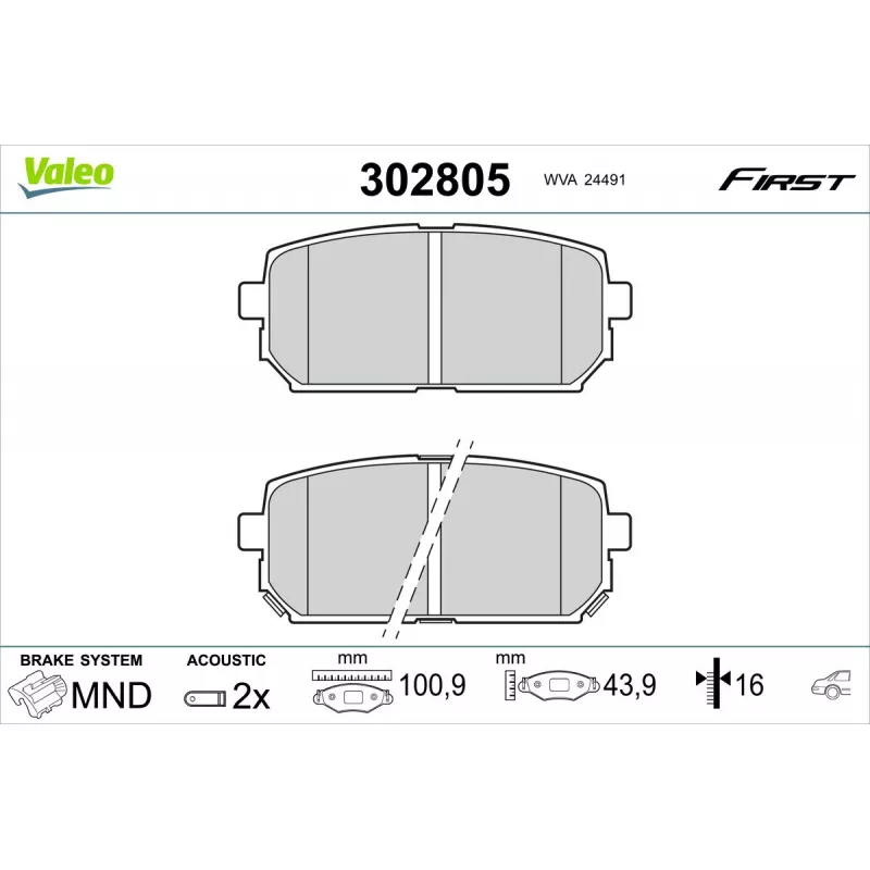 Jeu de 4 plaquettes de frein arrière VALEO 302805
