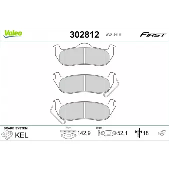 Jeu de 4 plaquettes de frein arrière VALEO 302812