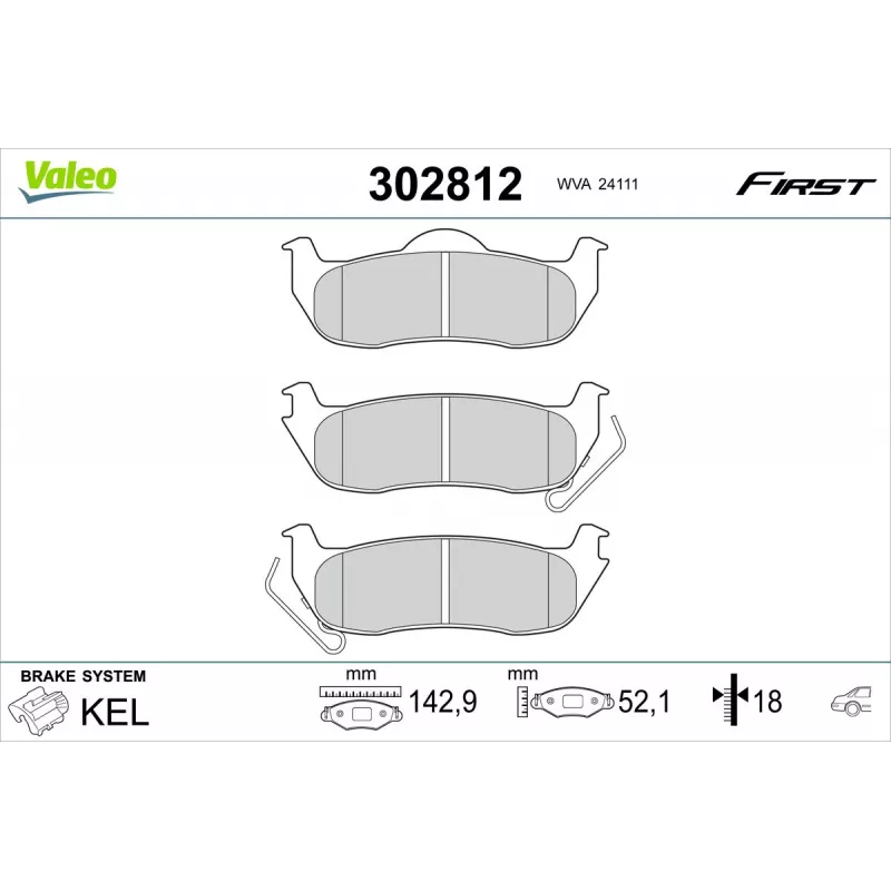 Jeu de 4 plaquettes de frein arrière VALEO 302812