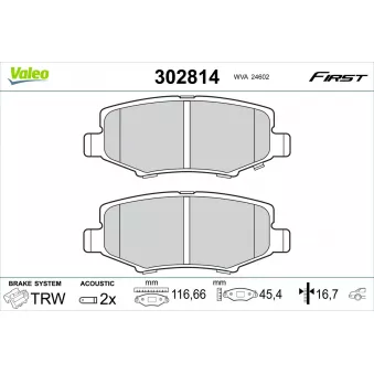 Jeu de 4 plaquettes de frein arrière VALEO