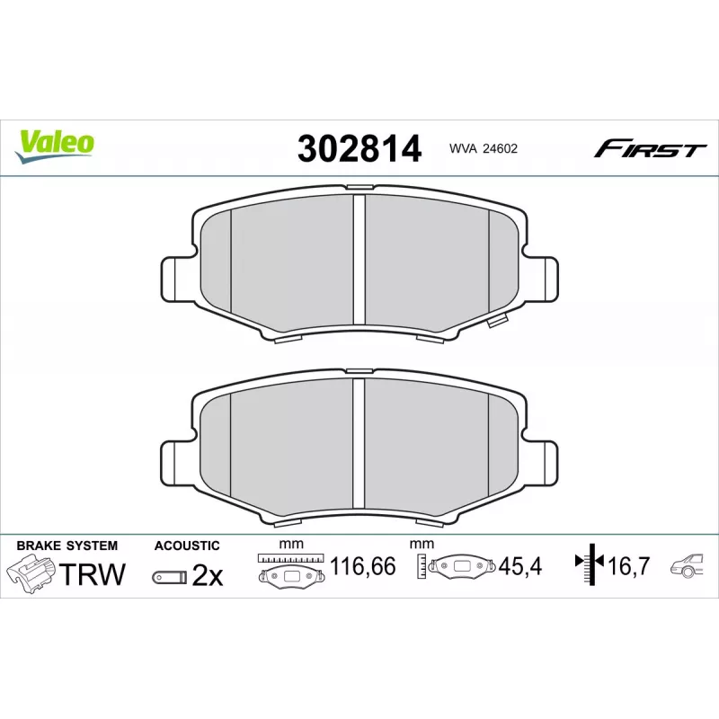 Jeu de 4 plaquettes de frein arrière VALEO 302814