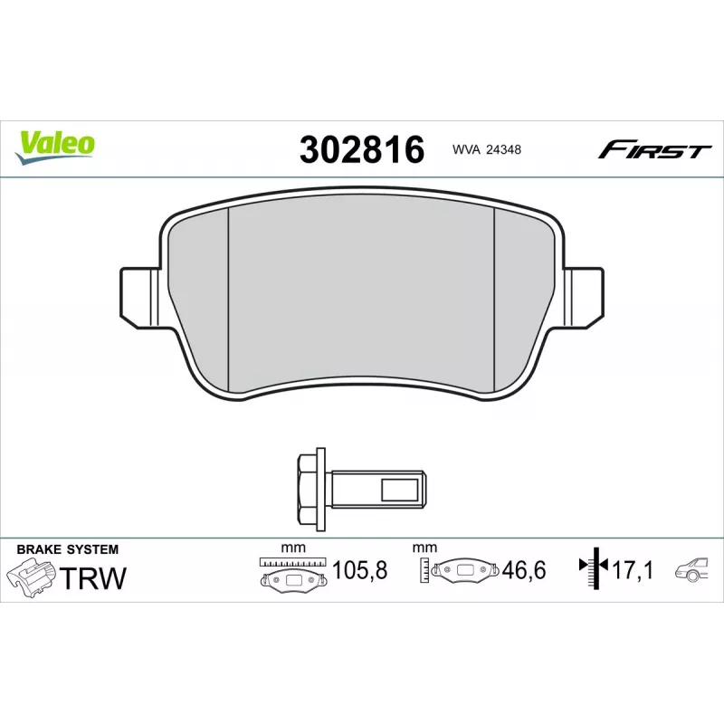 Jeu de 4 plaquettes de frein arrière VALEO 302816