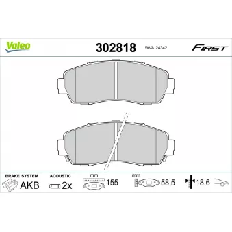Jeu de 4 plaquettes de frein avant VALEO 302818