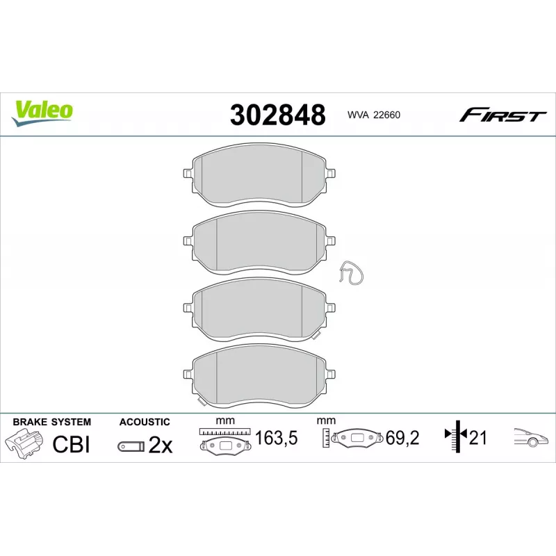 Jeu de 4 plaquettes de frein avant VALEO 302848