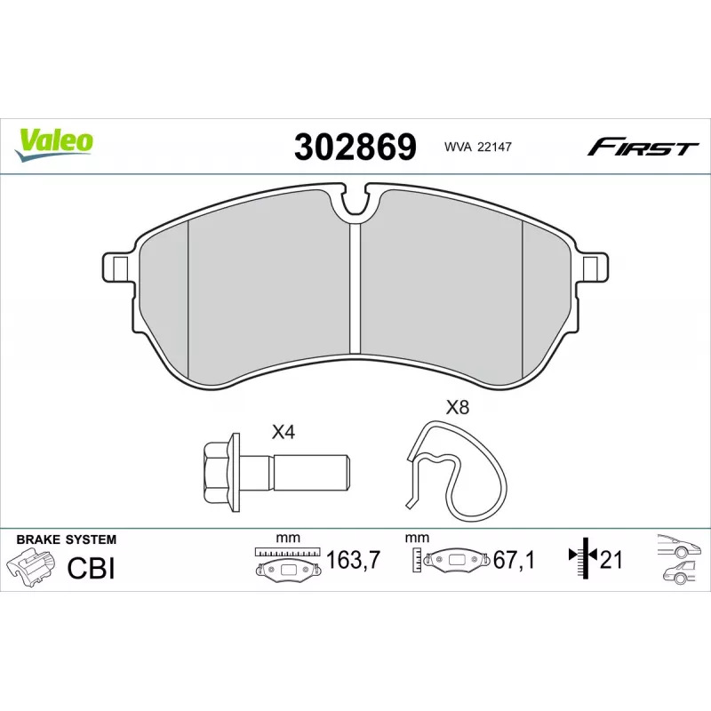 Jeu de 4 plaquettes de frein avant VALEO 302869