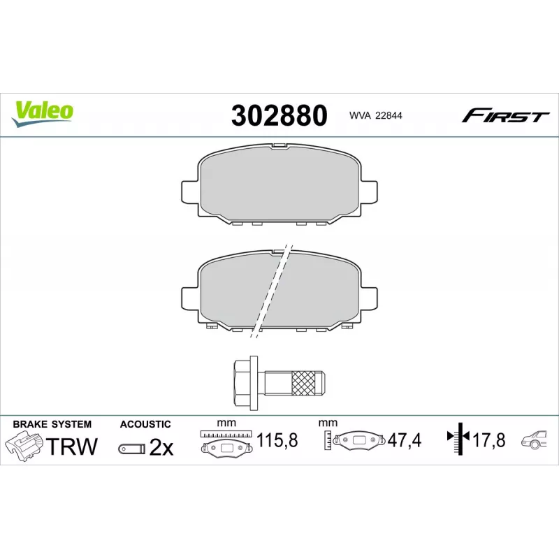 Jeu de 4 plaquettes de frein arrière VALEO 302880