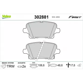 Jeu de 4 plaquettes de frein arrière VALEO 302881