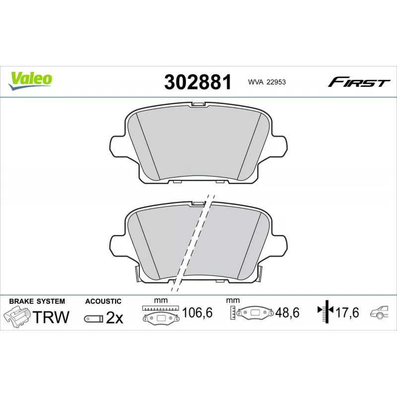 Jeu de 4 plaquettes de frein arrière VALEO 302881