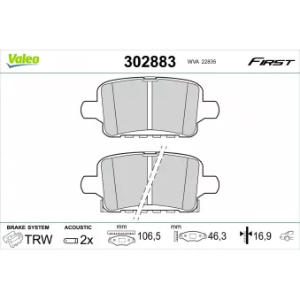 Jeu de 4 plaquettes de frein arrière VALEO 302883