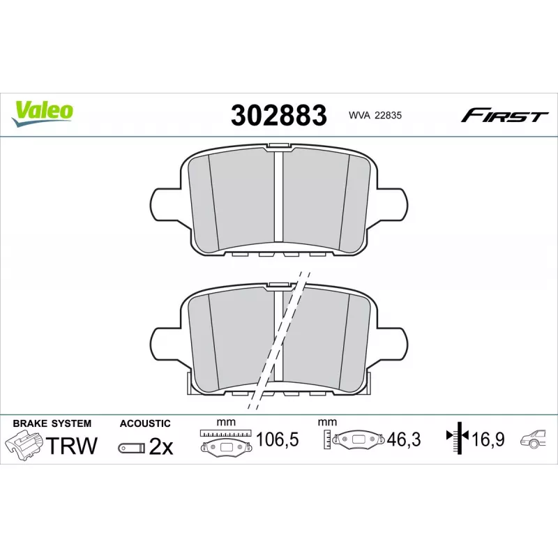 Jeu de 4 plaquettes de frein arrière VALEO 302883
