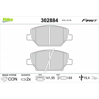 Jeu de 4 plaquettes de frein avant VALEO 302884