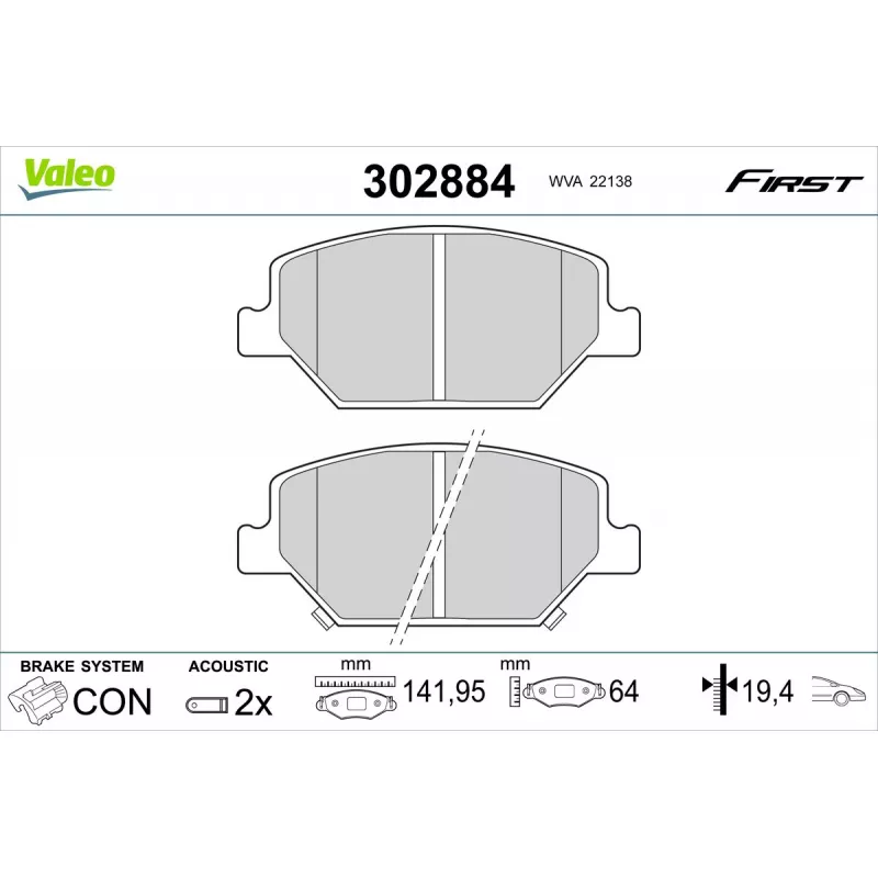 Jeu de 4 plaquettes de frein avant VALEO 302884