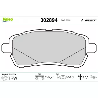 Jeu de 4 plaquettes de frein avant VALEO 302894