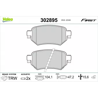 Jeu de 4 plaquettes de frein arrière VALEO 302895