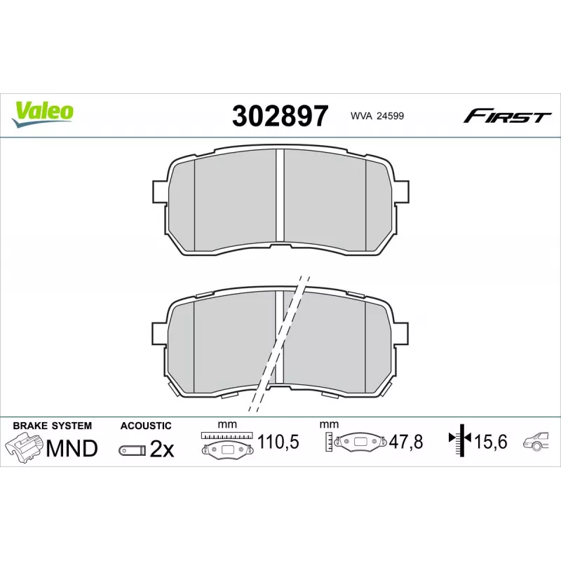 Jeu de 4 plaquettes de frein arrière VALEO 302897