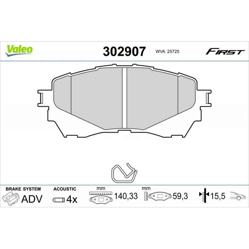 Jeu de 4 plaquettes de frein avant VALEO 302907