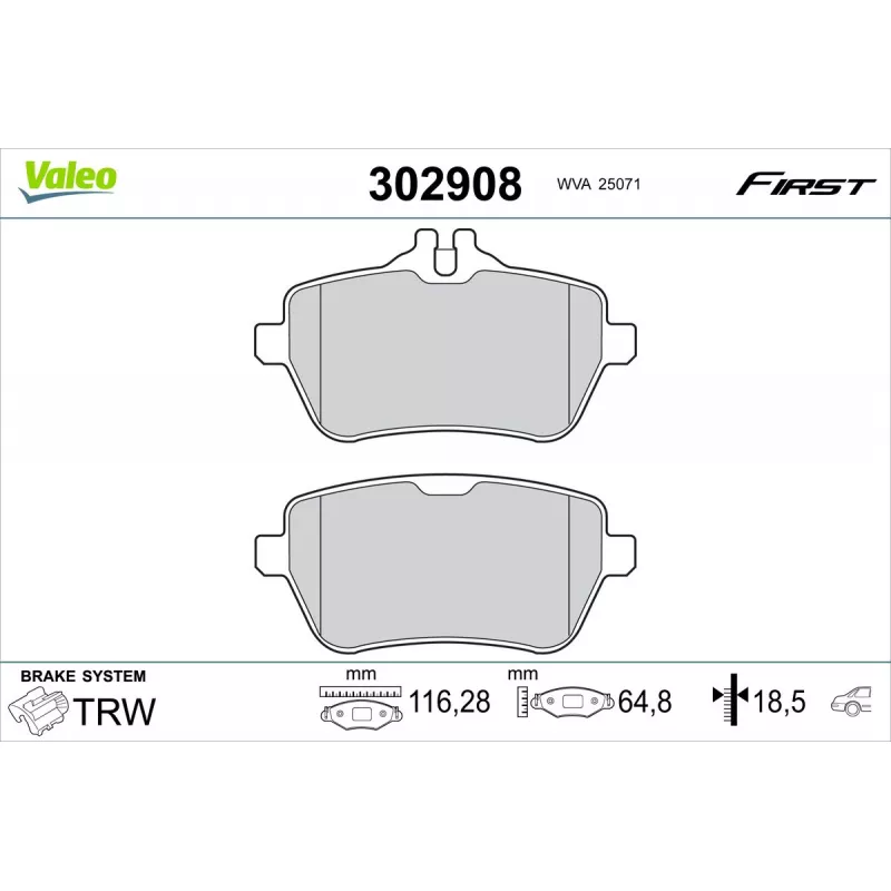Jeu de 4 plaquettes de frein arrière VALEO 302908