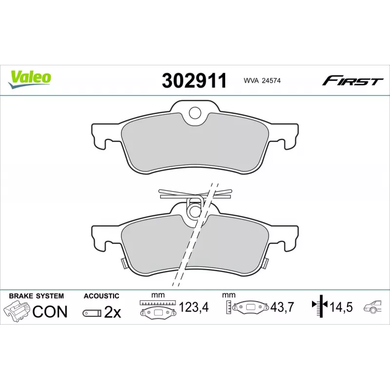 Jeu de 4 plaquettes de frein arrière VALEO 302911