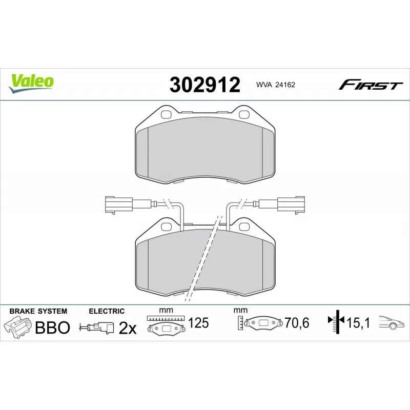 Jeu de 4 plaquettes de frein avant VALEO 302912