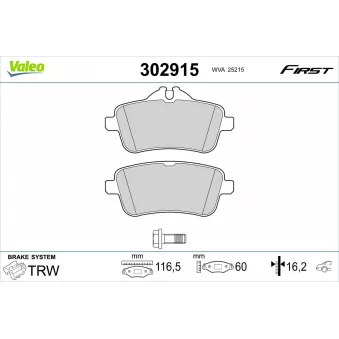 Jeu de 4 plaquettes de frein arrière VALEO 302915