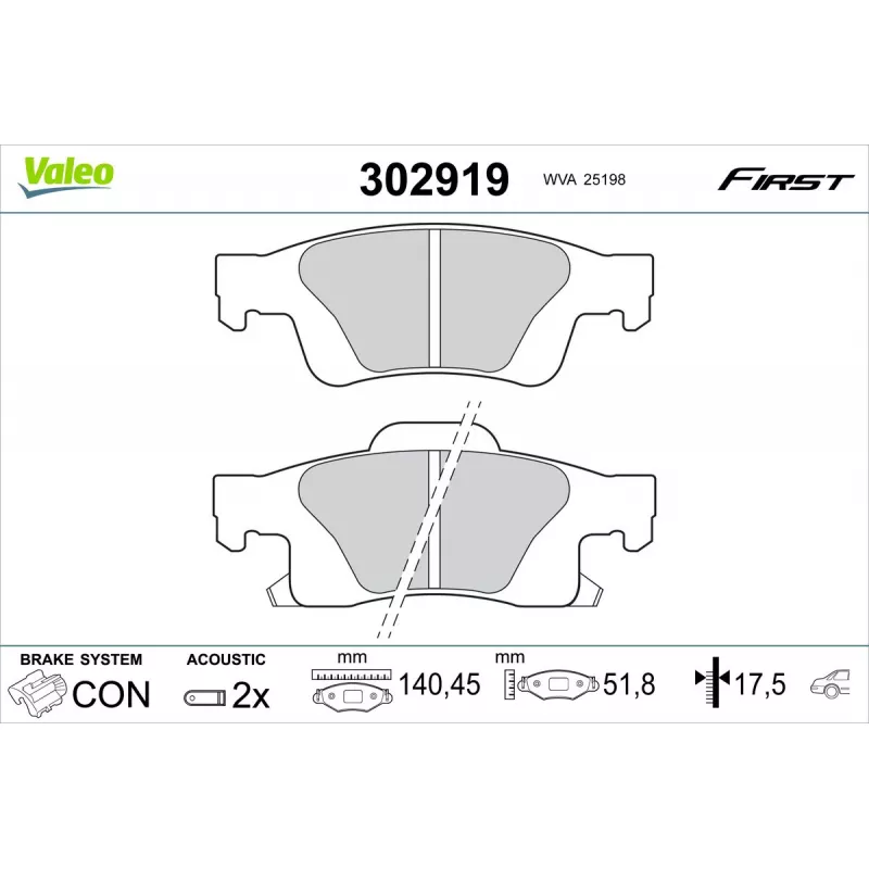 Jeu de 4 plaquettes de frein arrière VALEO 302919