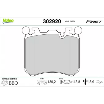 Jeu de 4 plaquettes de frein avant VALEO 302920