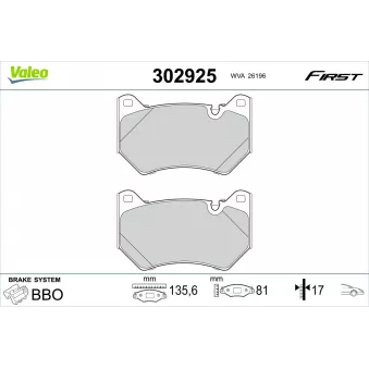 Jeu de 4 plaquettes de frein avant VALEO 302925
