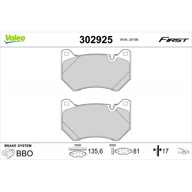 Jeu de 4 plaquettes de frein avant VALEO 302925